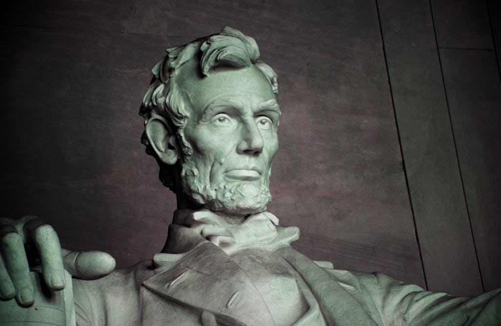 Detailed view of the Abraham Lincoln statue at the Lincoln Memorial, Washington D.C.
